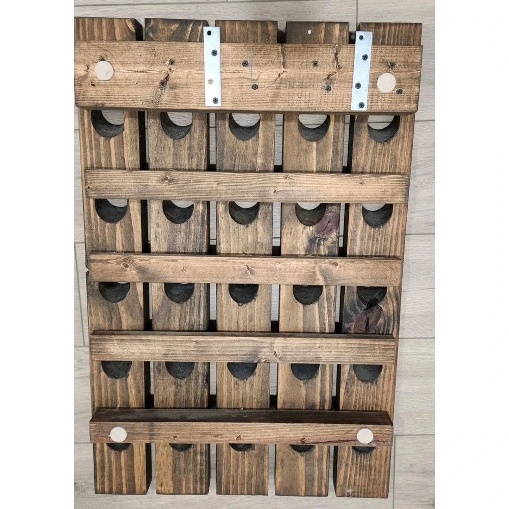 Wall Mounted Wine Riddling Rack Rustic Distressed Wood 25 Bottle Holder
